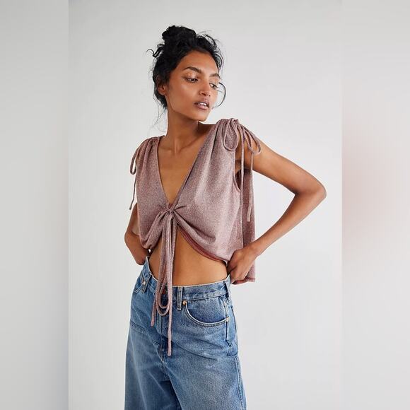 Free People Tops - FREE PEOPLE Wanna Dance Convertible Top Pink Copper Rose Gold Size Small